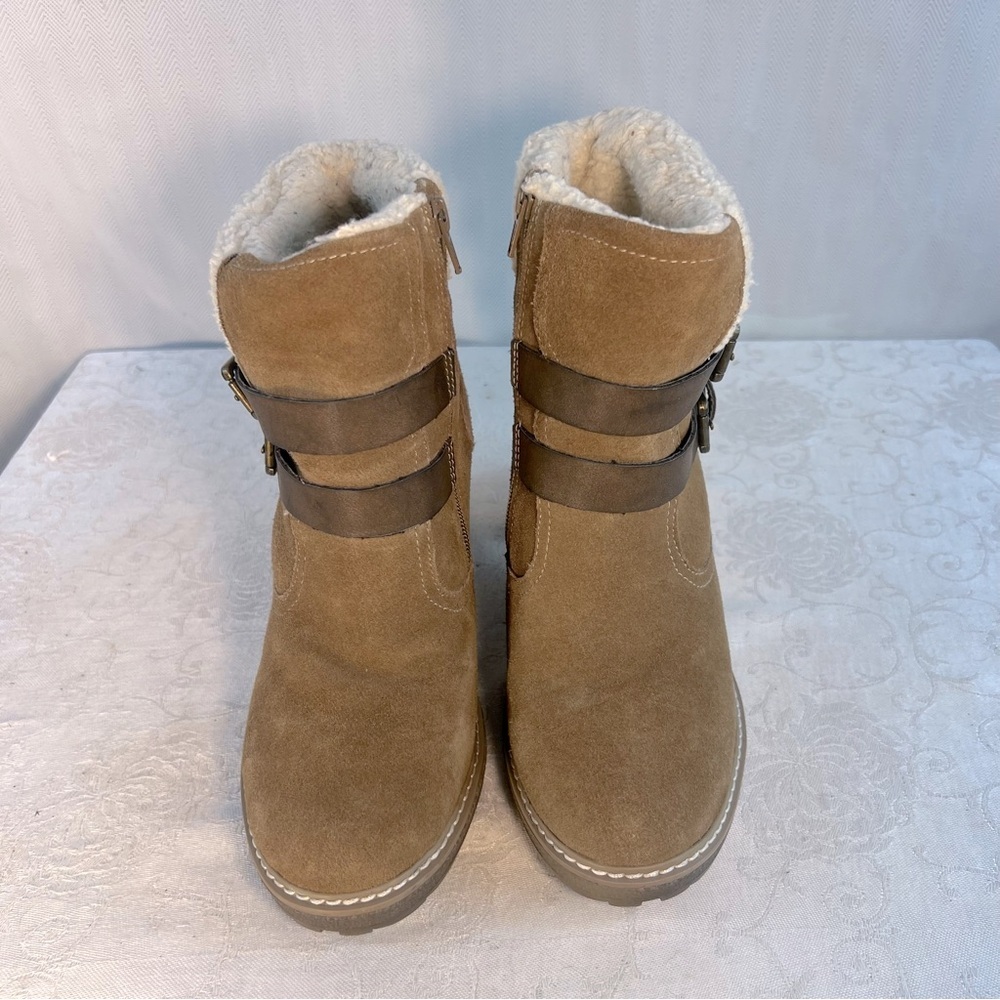 White Mountain Joker Winter Ankle Boots Brown Suede Leather Shearling Lining 9